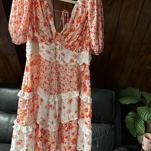 ARULA Floral Backless Dress in Red, Pink, and White